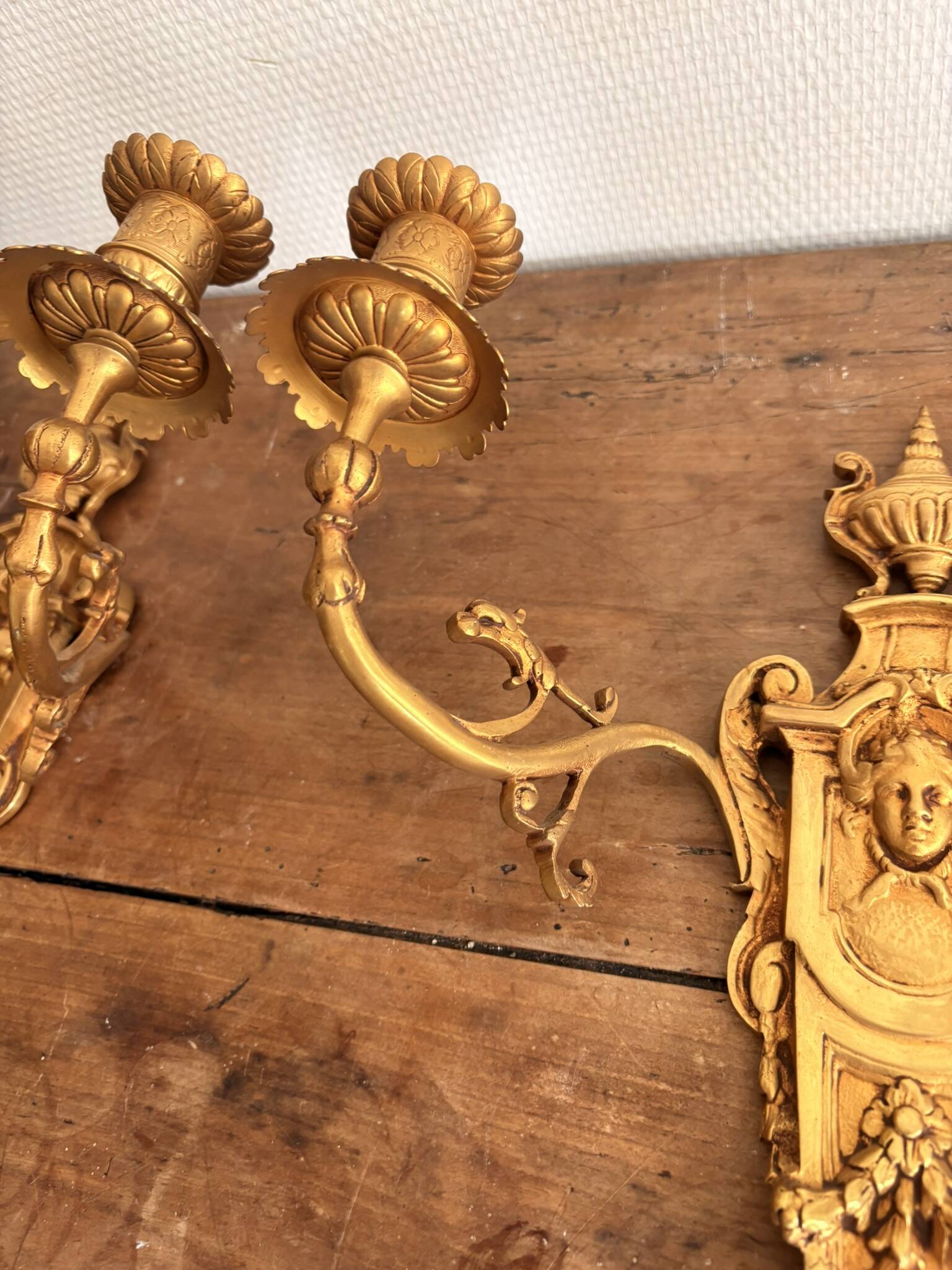 Pair of Gold Wall Sconces in Louis XVI Style from the Napoleonic III Era, Apolon, 19th Century
