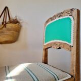 Renovated antique chair – carved wood and green backrest