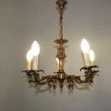 Vintage french bronze 5 light chandelier with leaf detail 3936