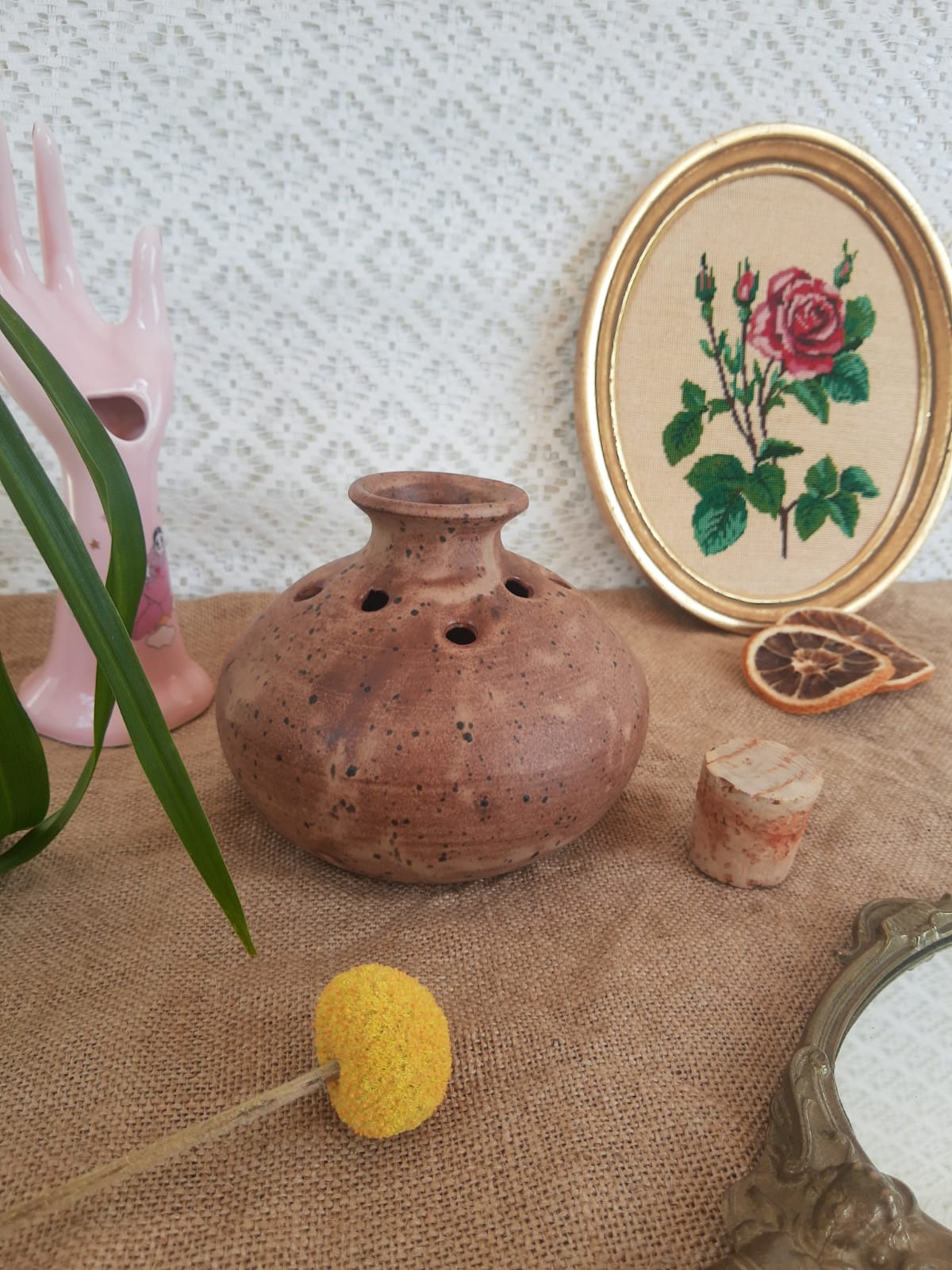 Vase pique flowers Vallauris in vintage sandstone