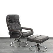 Unico 1970s Dark Brown Leather Lounge Chair and Ottoman Set of 2