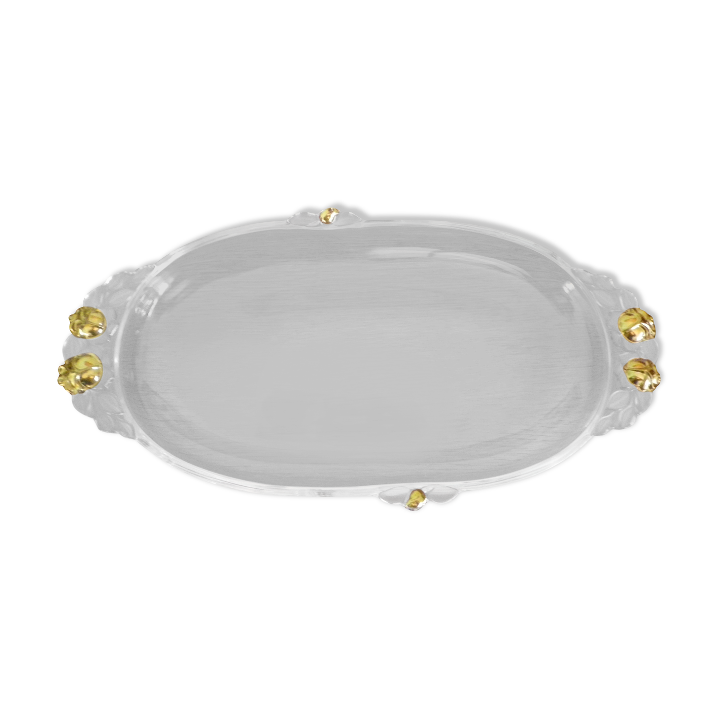 Plat de service vintage en verre transparent et bordures moulées en verre opaque avec dorure