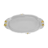 Plat de service vintage en verre transparent et bordures moulées en verre opaque avec dorure