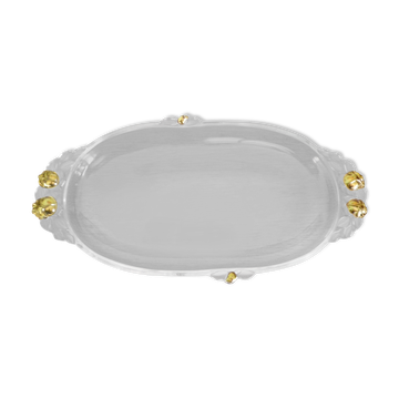 Plat de service vintage en verre transparent et bordures moulées en verre opaque avec dorure