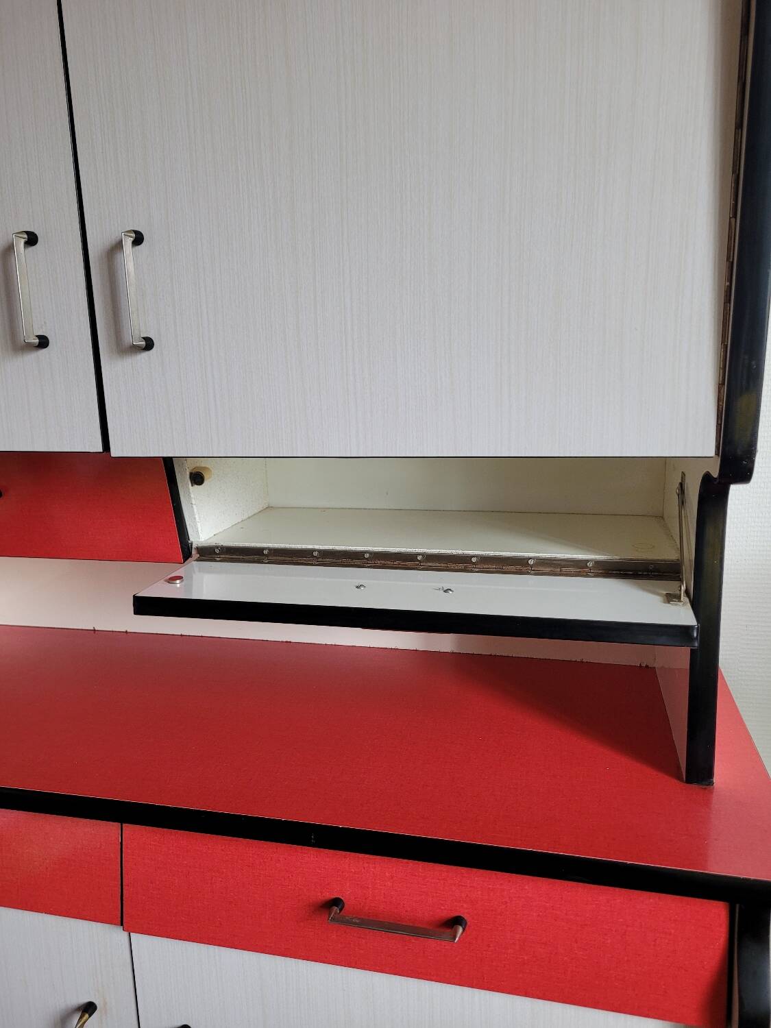 Vintage red and white formica sideboard