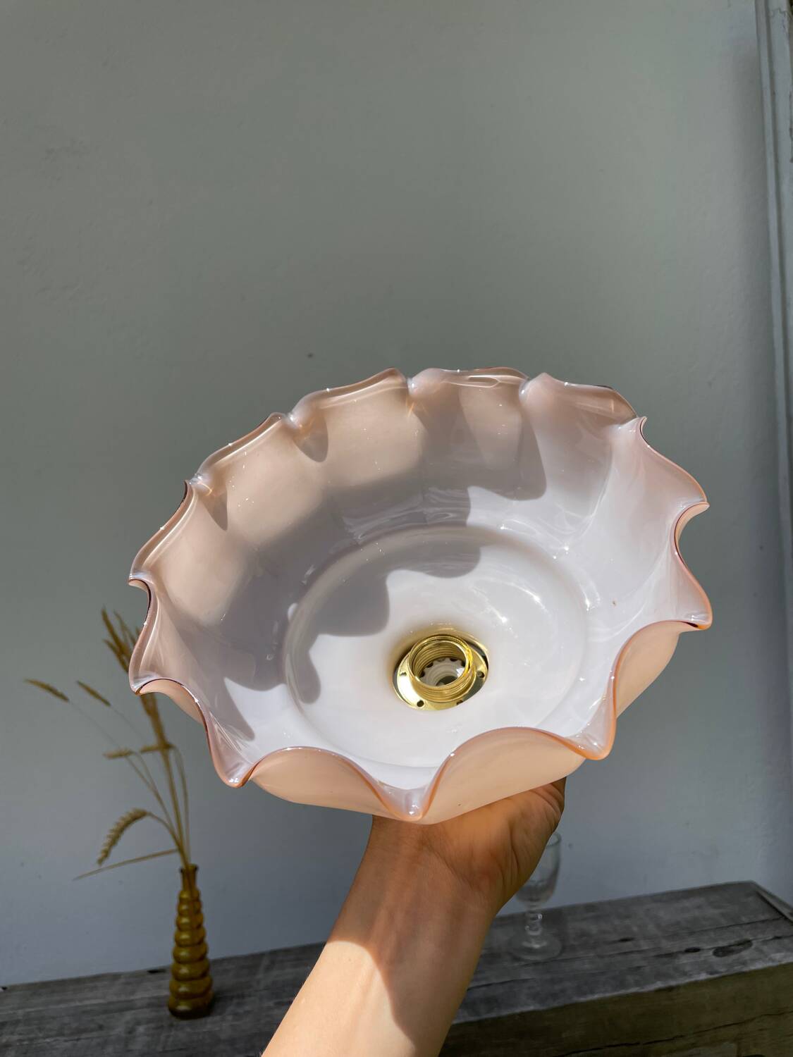 Opaline powder pink glass pendant light