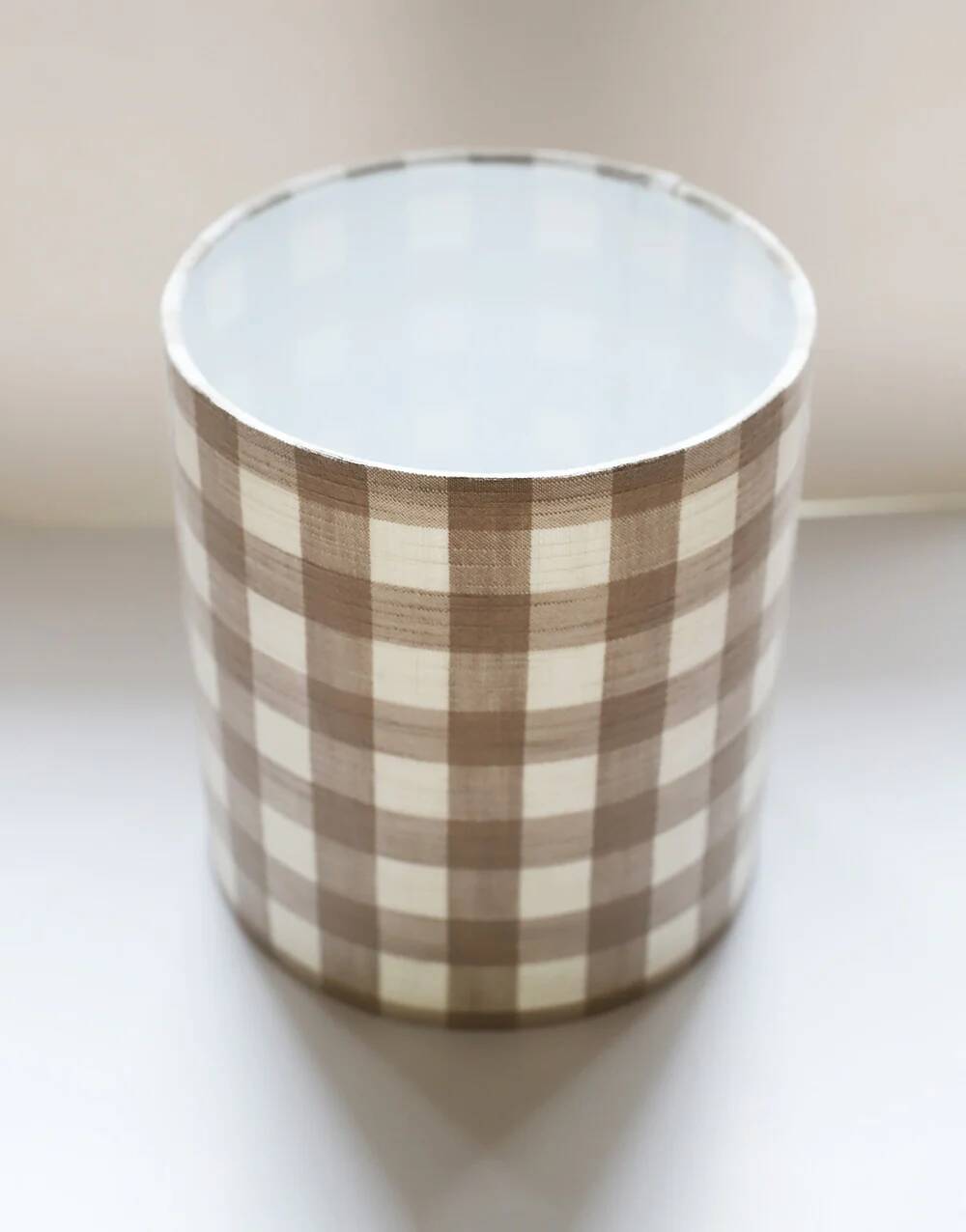 Vintage table lamp, 1950s ceramic base and beige gingham shade.