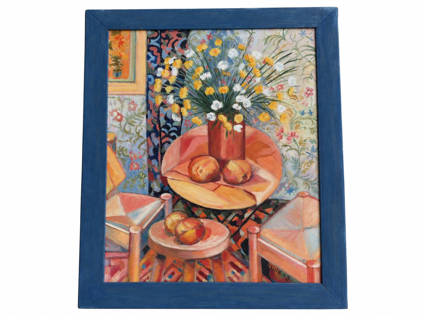 Still life with a bouquet of flowers – Colourful interior – Signed
