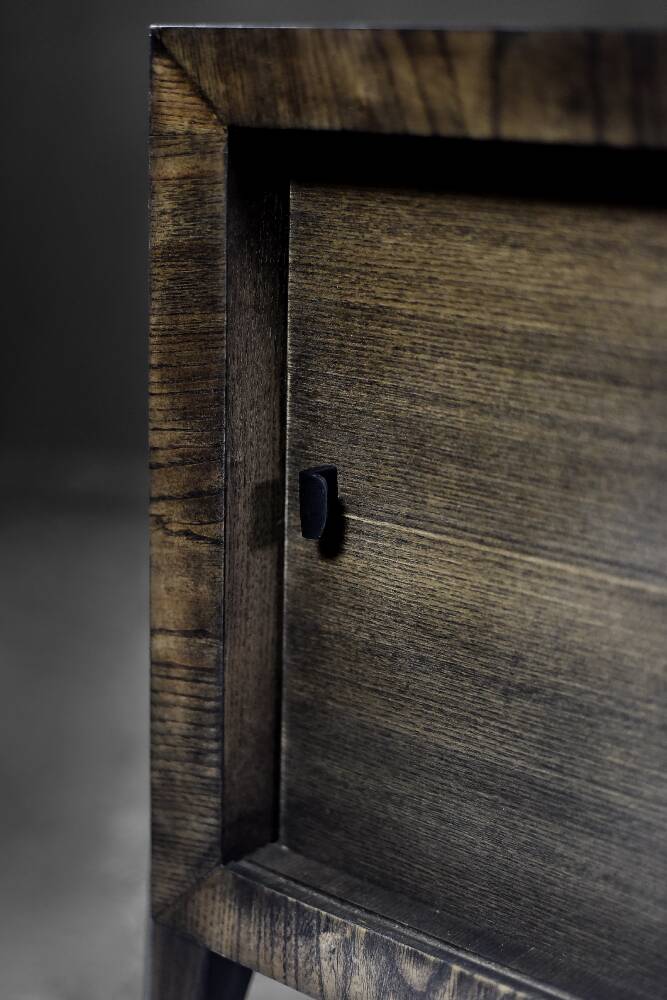 Scandinavian buffet in ash with matte metal handles, Mid-Century Modern style, 1960s.