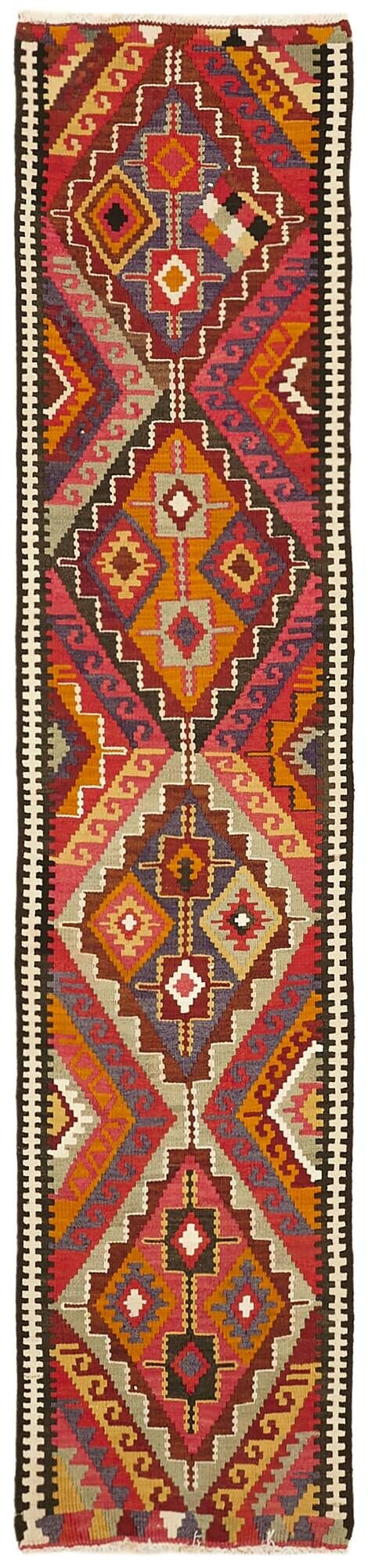 Turkish Handwoven Vintage Herki Kilim 90 cm x 383 cm