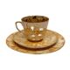 Ensemble de petit-déjeuner "Trio" de Chodzież – design marbré doré, époque PRL (années 1970).