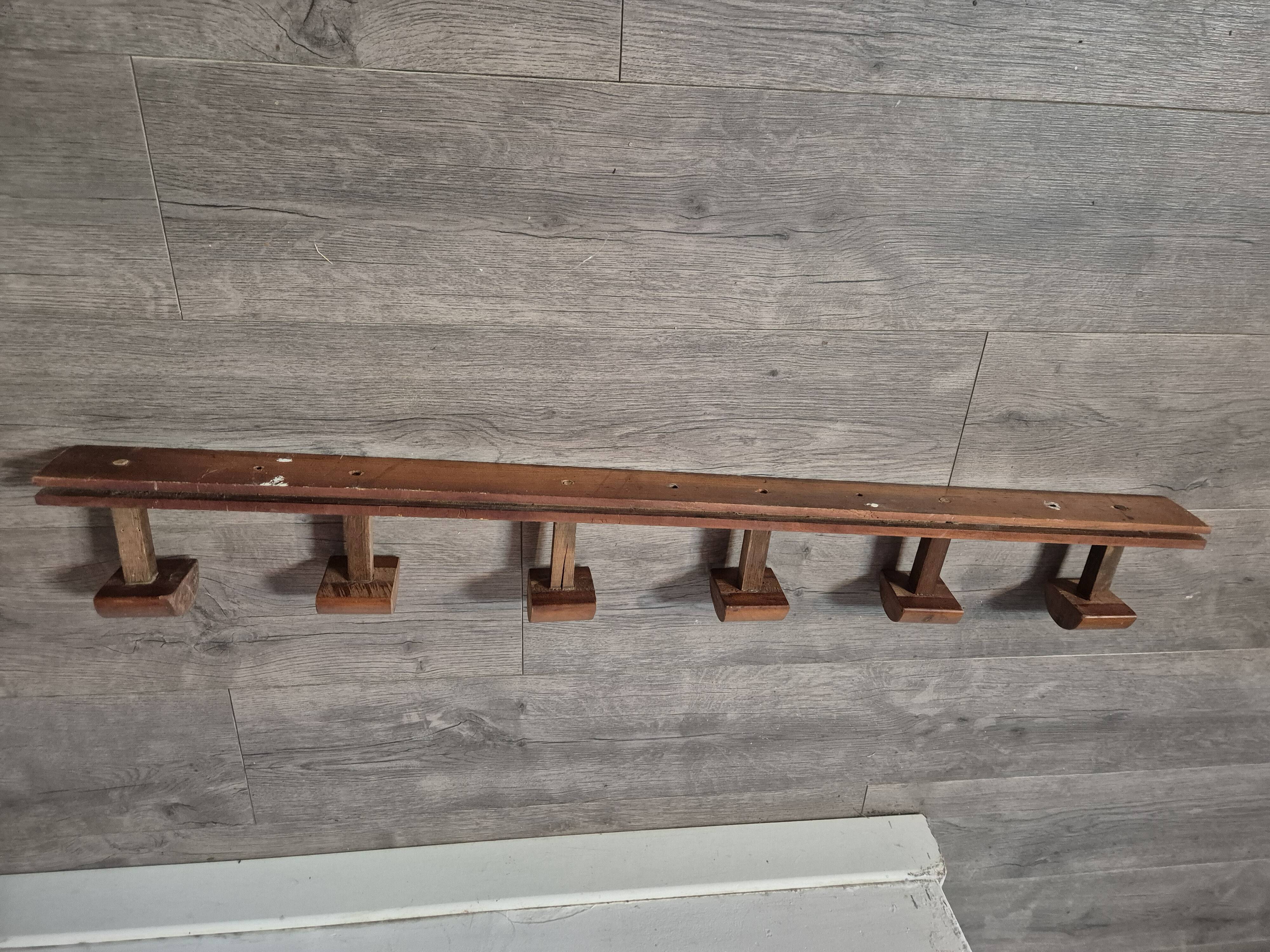 Portemanteau mural en bois 6 patères, années 60