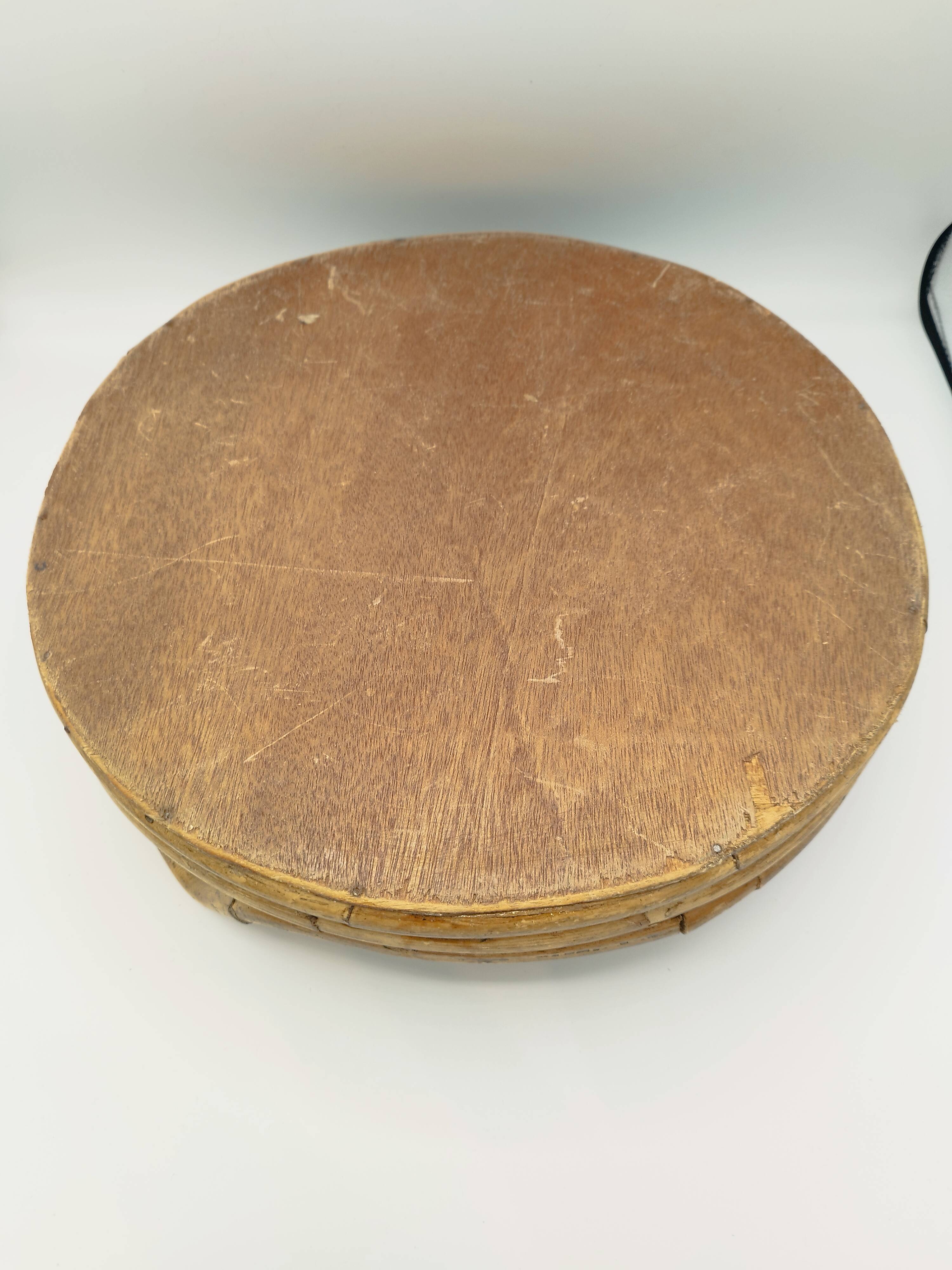 Vintage round bamboo and Capiz shell platter – Italy, 1970s