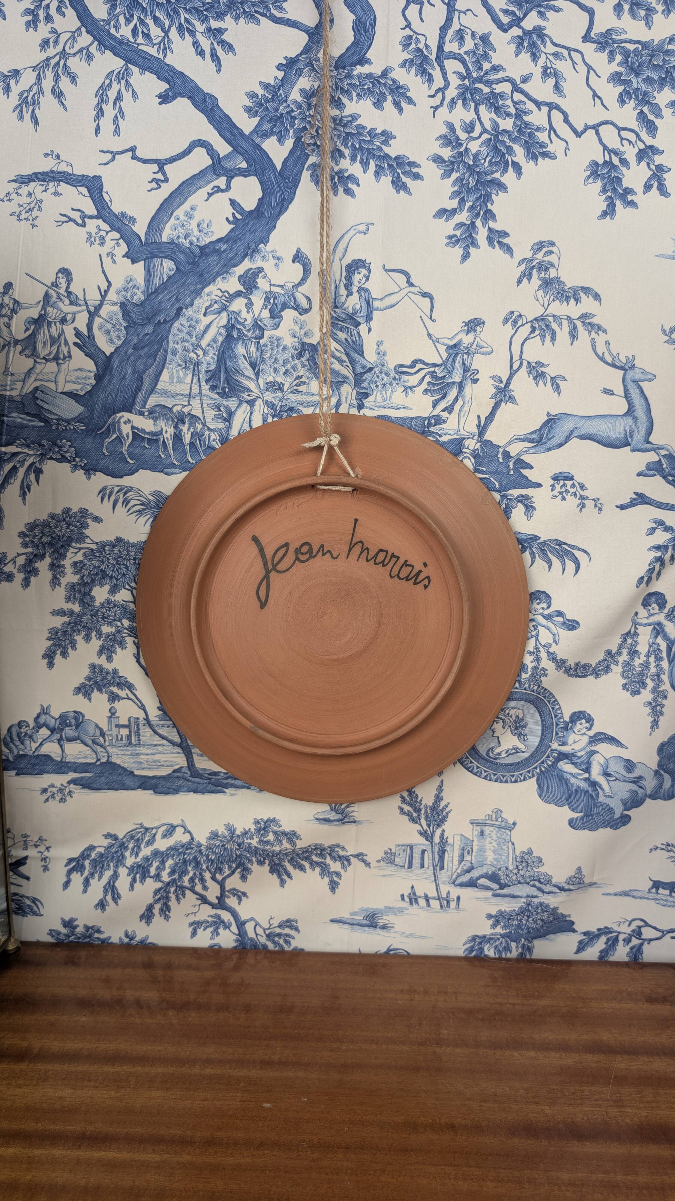 Jean Marais vintage terracotta plate from the 1970s surrealist