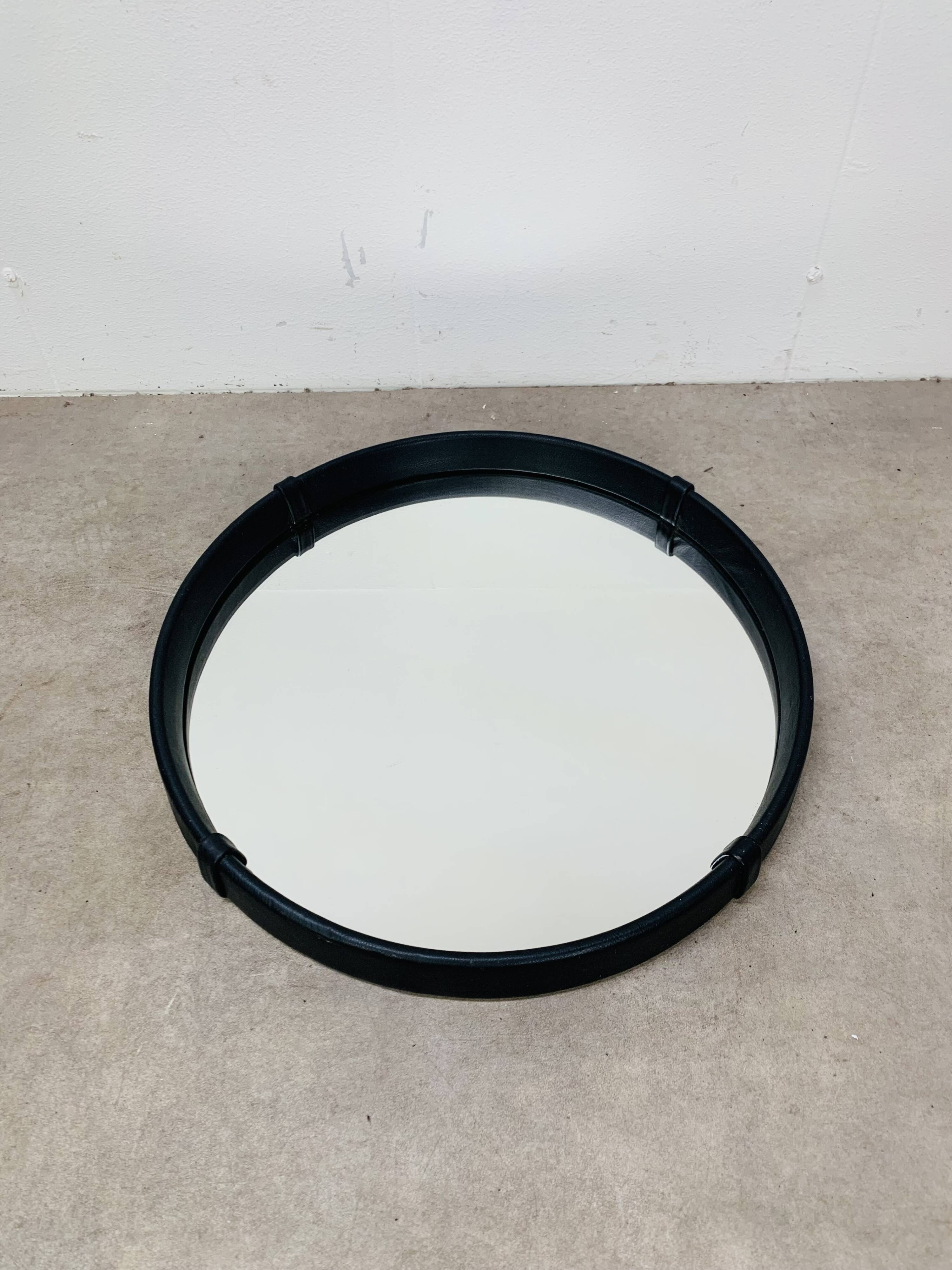 Black faux leather mirror, 1950s