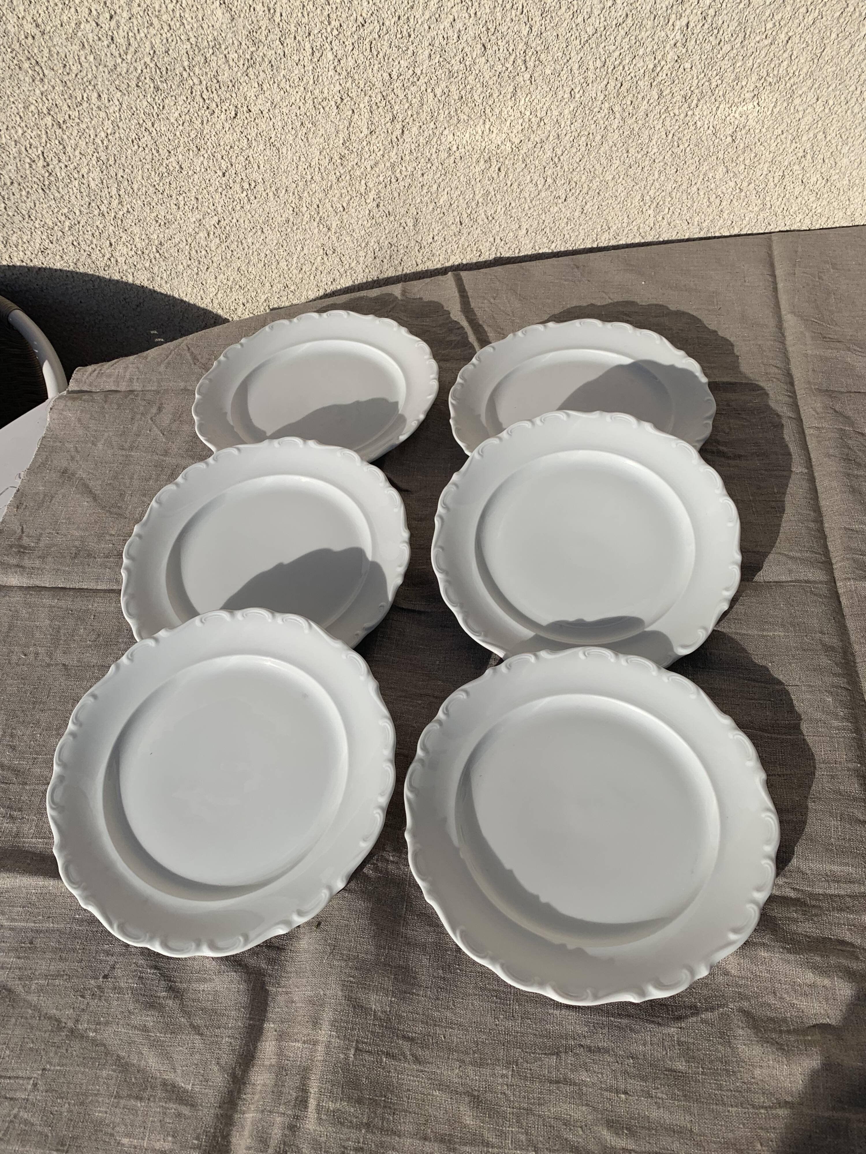 6 flat plates in white earthenware edge scalloon scalloon schumann arzberg germany vintage