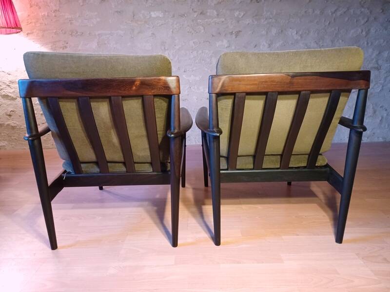 Pair of Danish Grete Jalk armchairs model Poul Jeppesen 56 in rosewood Denmark.