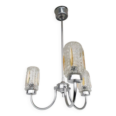 Lustre 3 feux en métal et verre