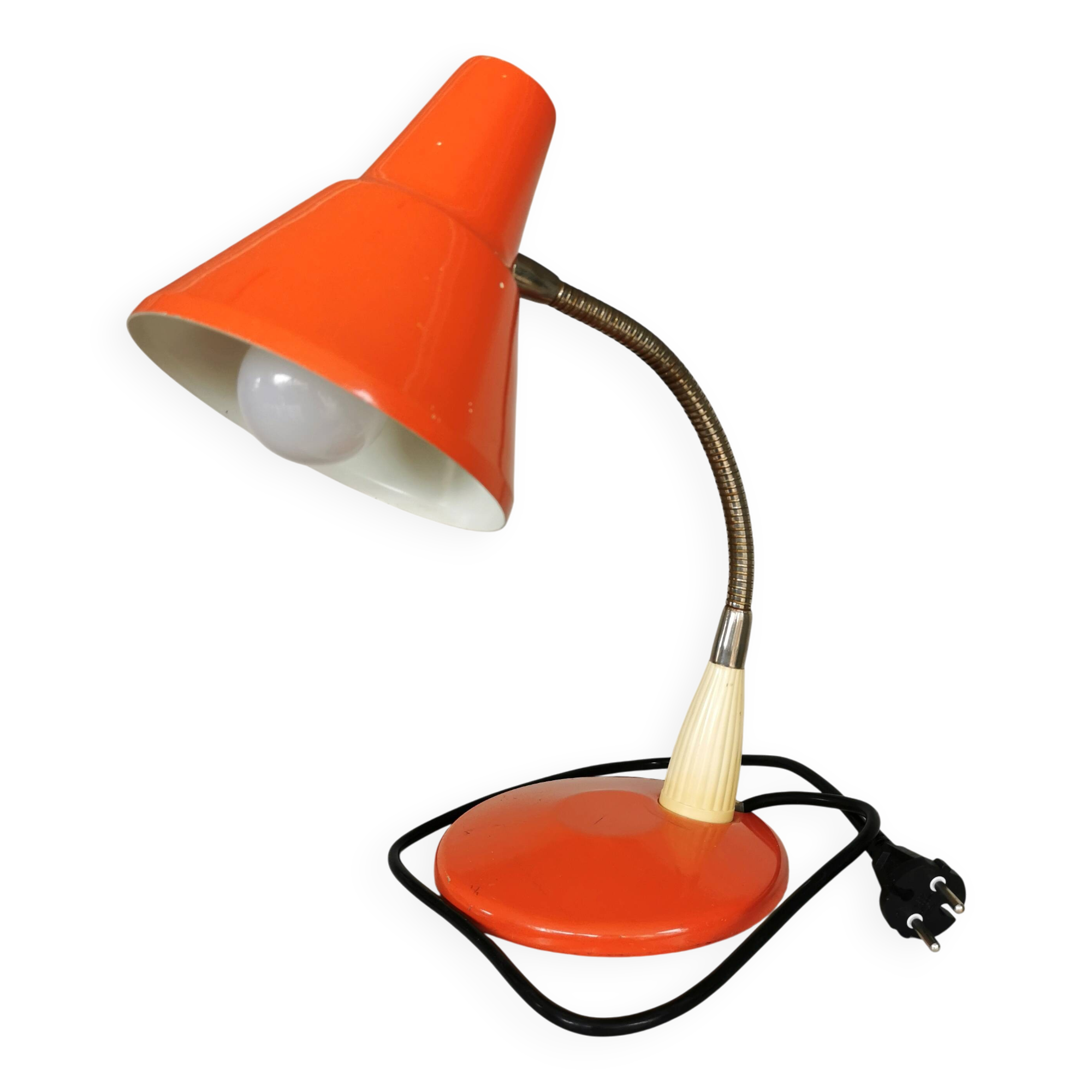 Vintage Orange Gooseneck Desk Lamp: 1970s Industrial Table Light