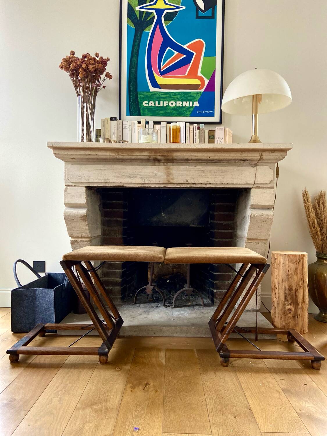 Pair of velvet footstools