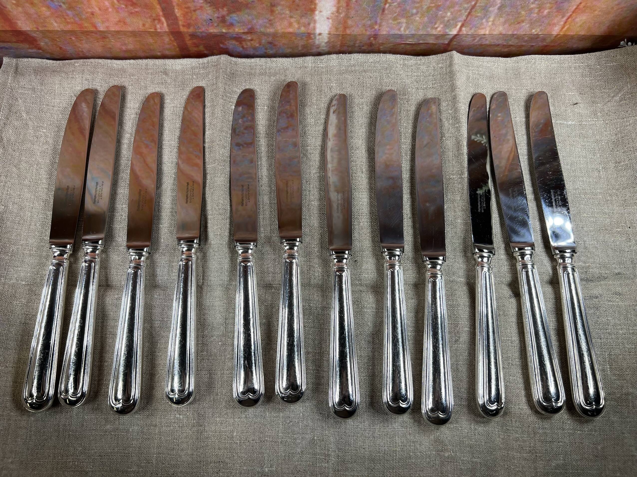 12 FRANÇOIS FRIONNET TABLE KNIVES SILVER METAL