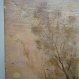 Tableau, huile sur toile en lin signée, "Ferme sur étang", XIXème s.