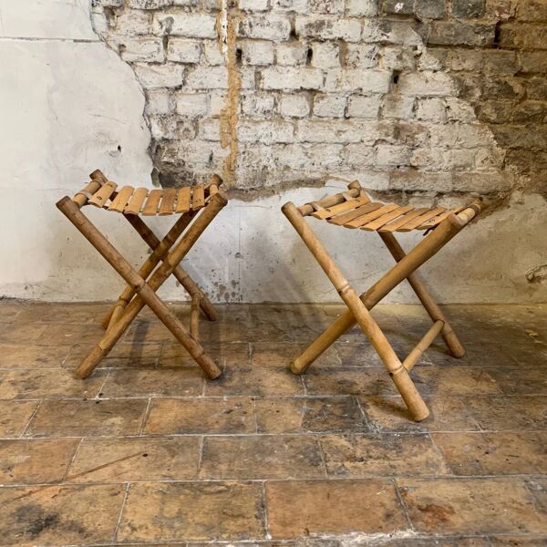 ancienne Paire de tabouret de pêcheur, bambou, XXe