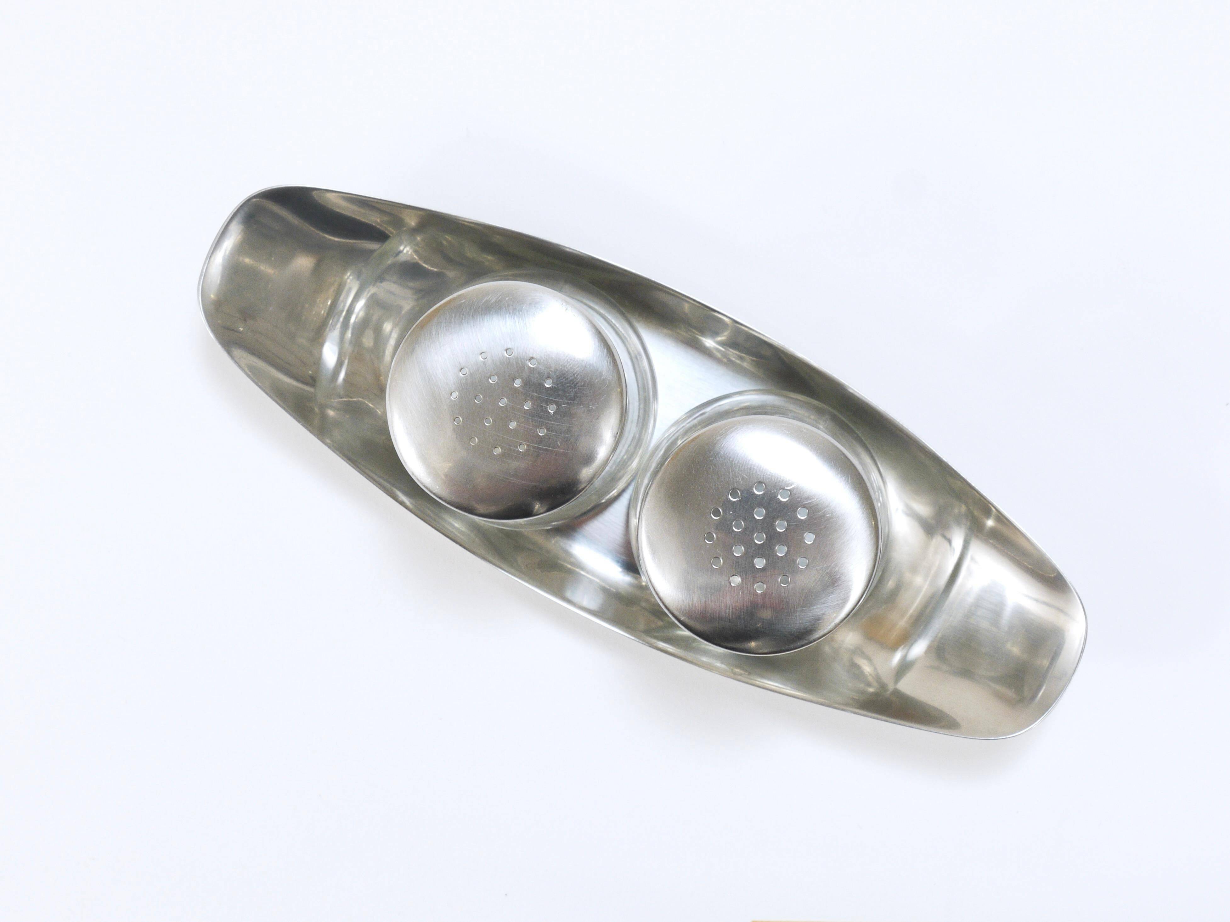 Wilhelm Wagenfeld Mid-Century Max & Moritz Salt Pepper Shakers, WMF, 1950s