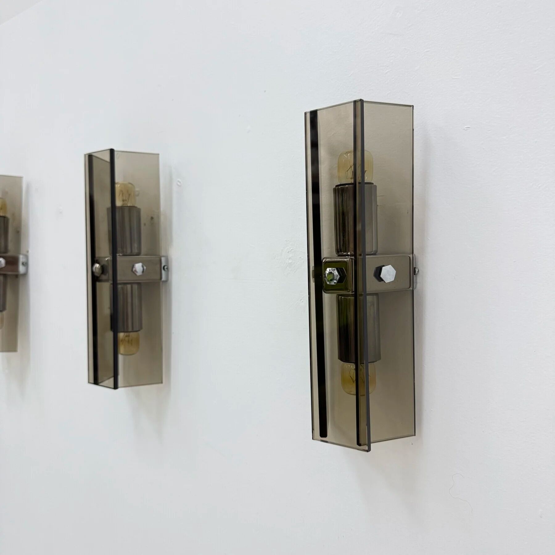 Set of 3 Veca glass wall lamps / sconces, 1970s Italy