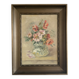 Peinture à l'huile ancienne nature morte aux fleurs 1936, signée