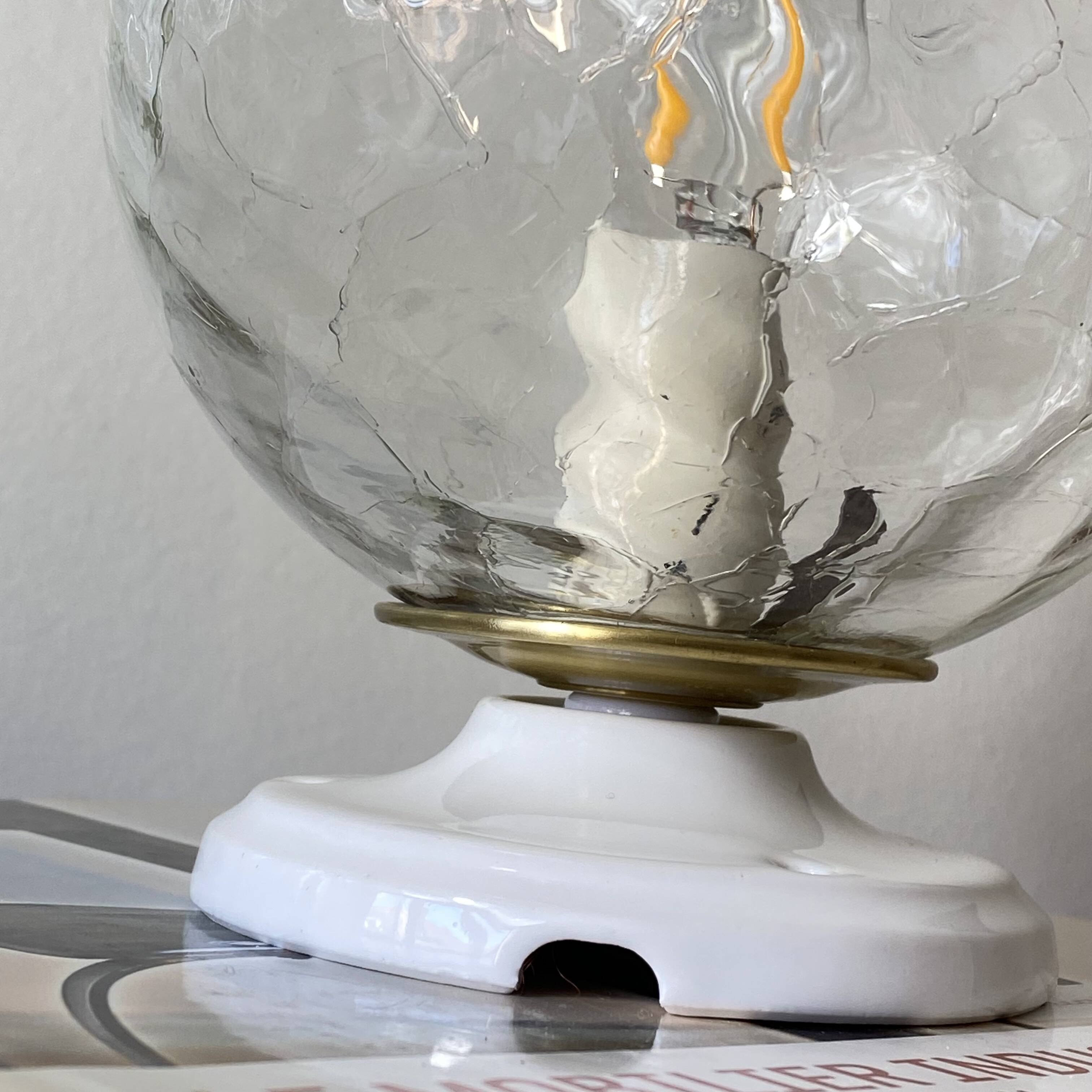 Ceiling light or wall light with cracked glass globe, 15 cm, porcelain rose.