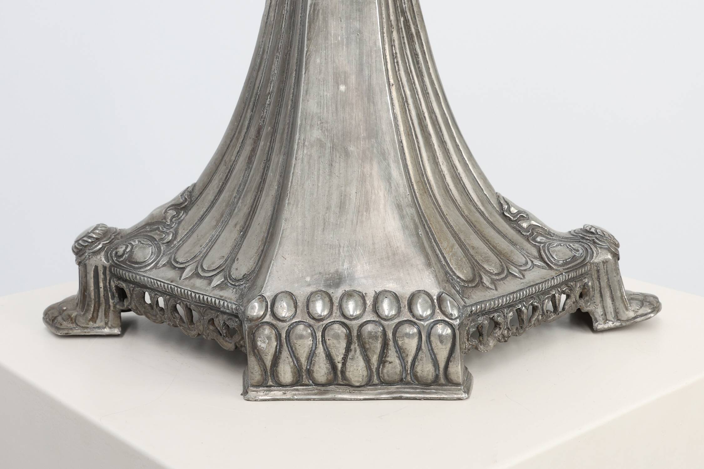 Art Nouveau tin candle holder by Achille Gamba, Italy ca. 1900