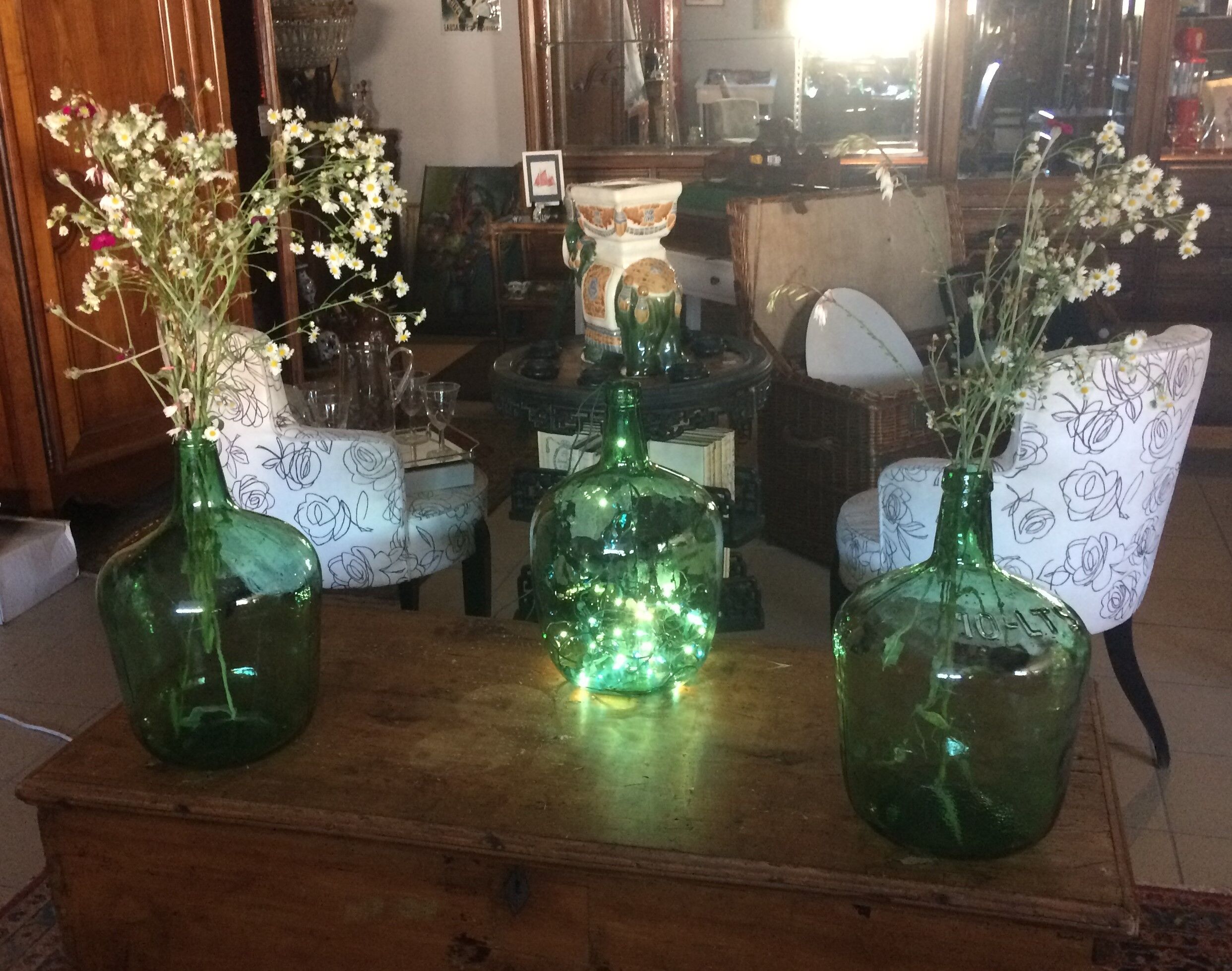 Set of 3 green demijohn 10 L