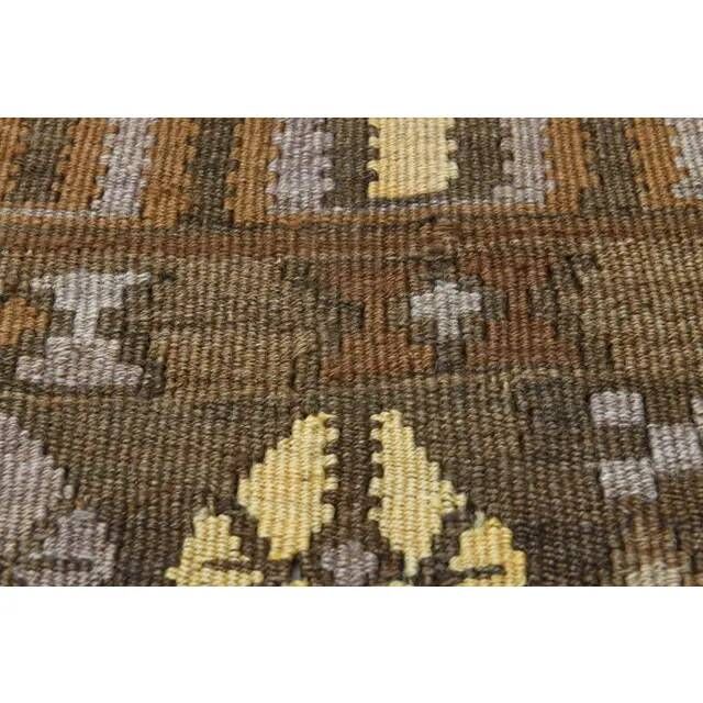 1970s Vintage Turkish Hand-Knotted Wool Cotton Brown Runner Rug 150x390