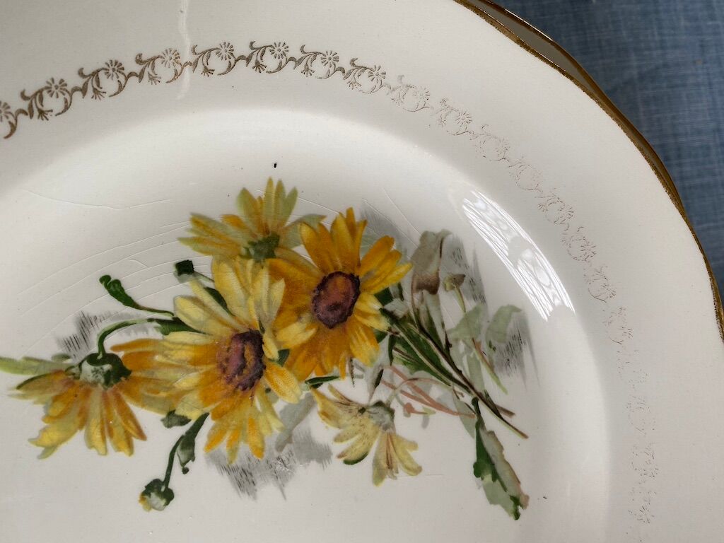 Lot of plates flat and hollow 10-10. "Margurites" by Gien. 1960s-70s.