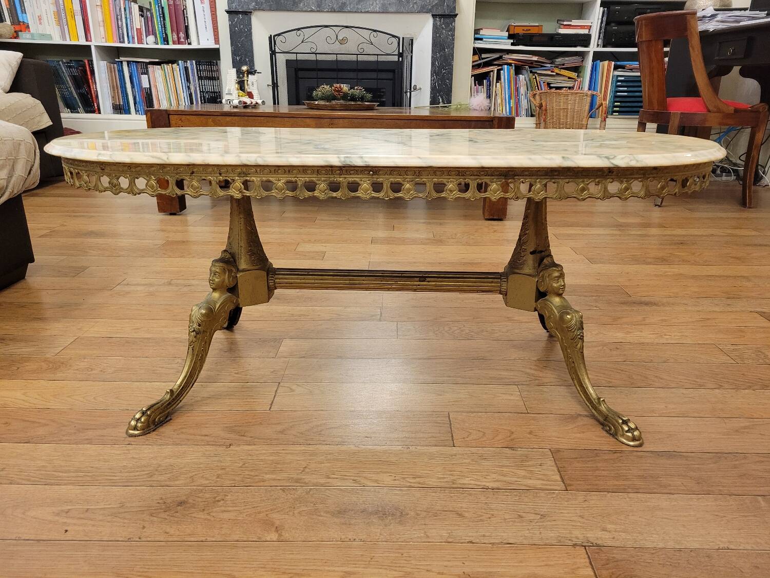 Coffee table in gilded bronze and marble