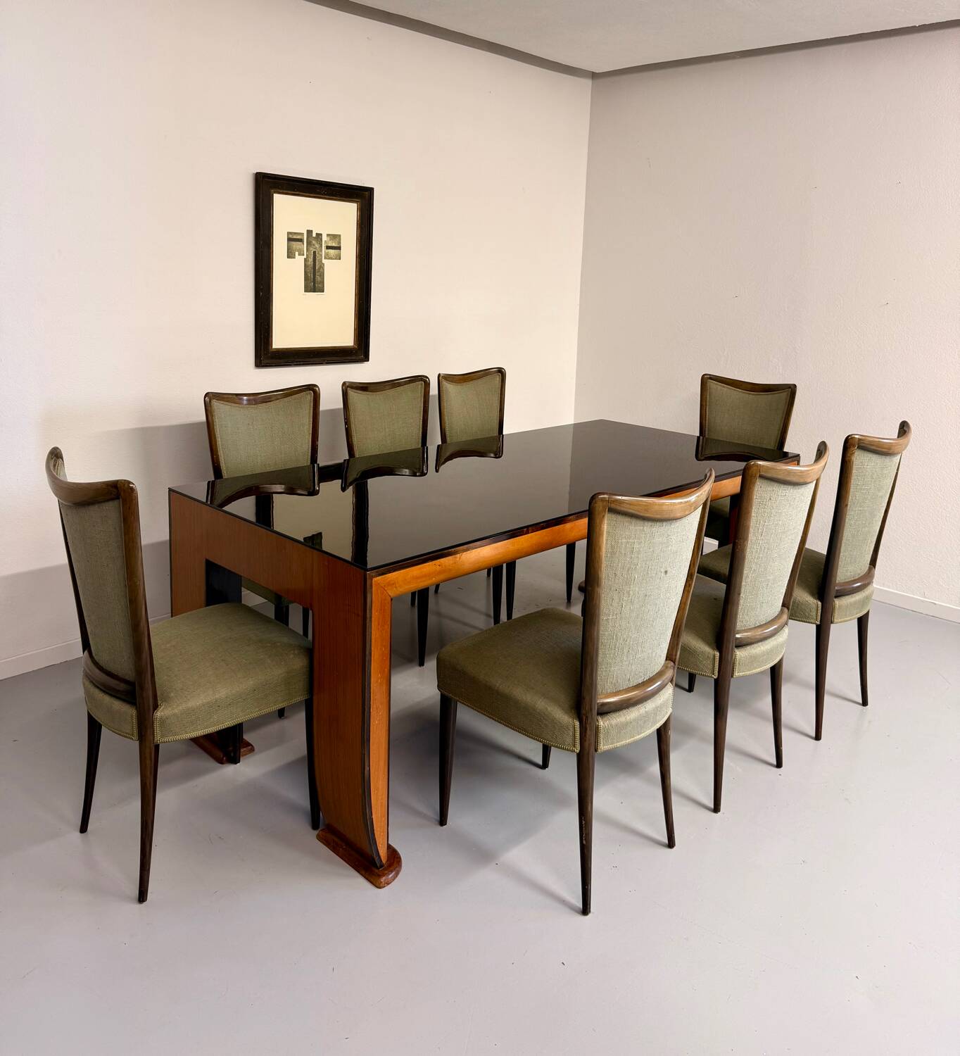 Antique wood and glass table, Art Deco Italian design, Borsani, 1940