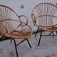 Paire de fauteuils corbeille en rotin