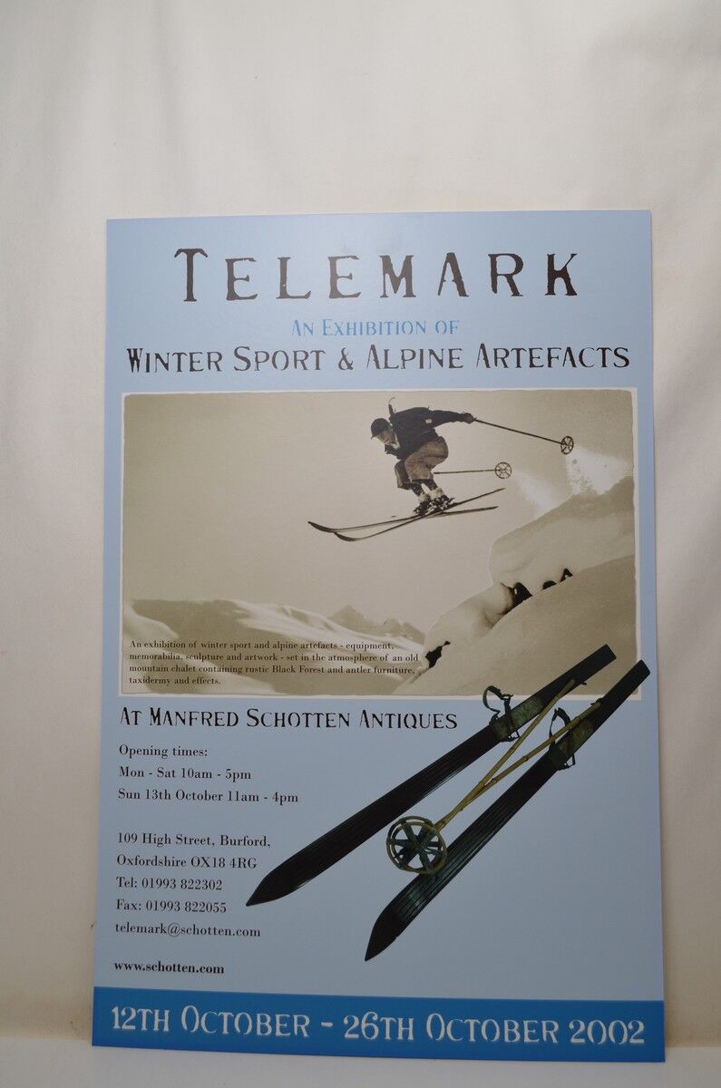 Affiche sur carton "Telemark an  exhibition of winter sport and alpine artefacts"