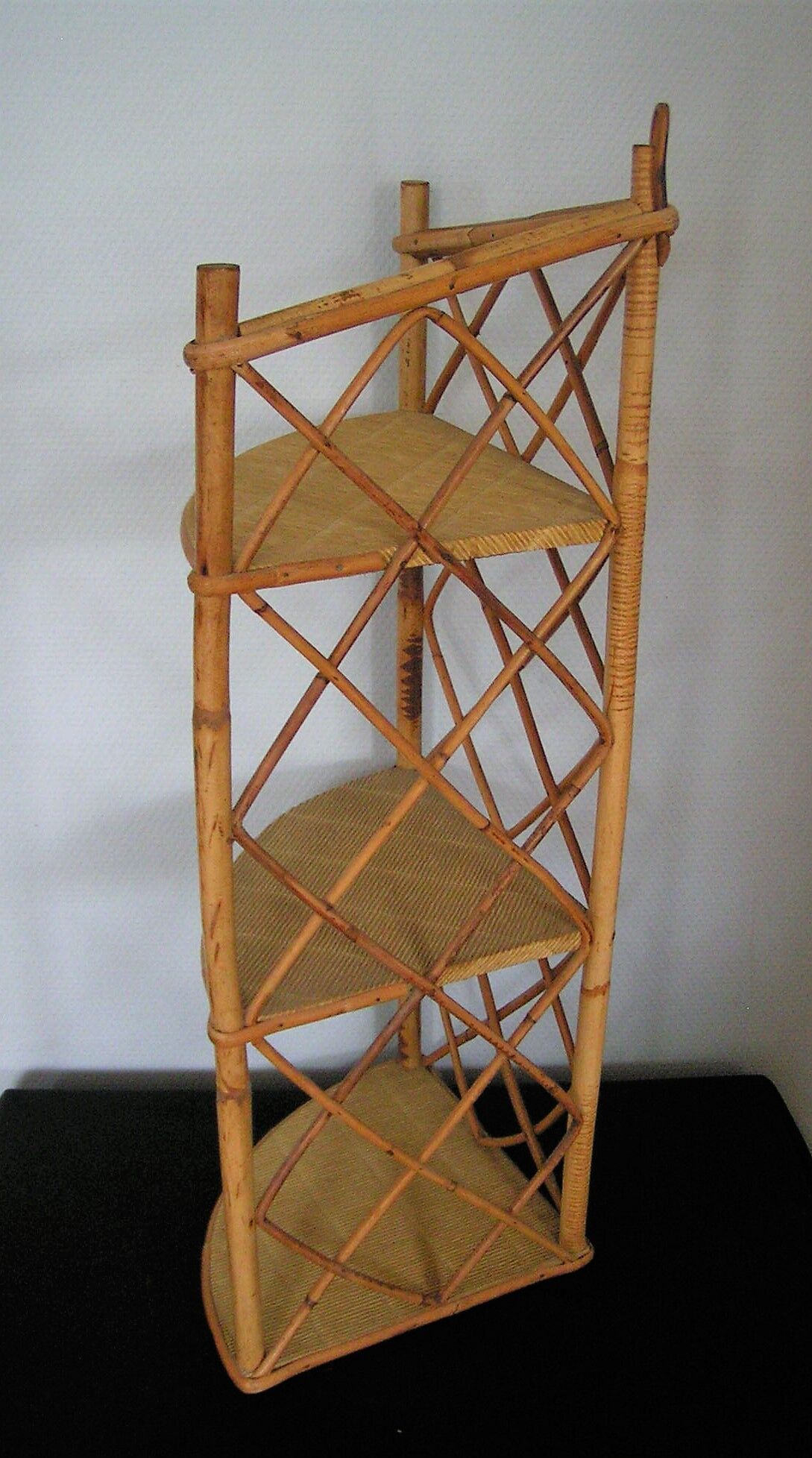 Rattan wall corner shelf