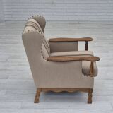 1970s, Danish armchair, furniture wool fabric, oak wood, original condition