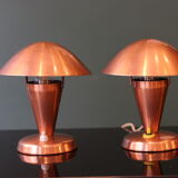 Pair of Bauhaus style mushroom lamps in copper metal.