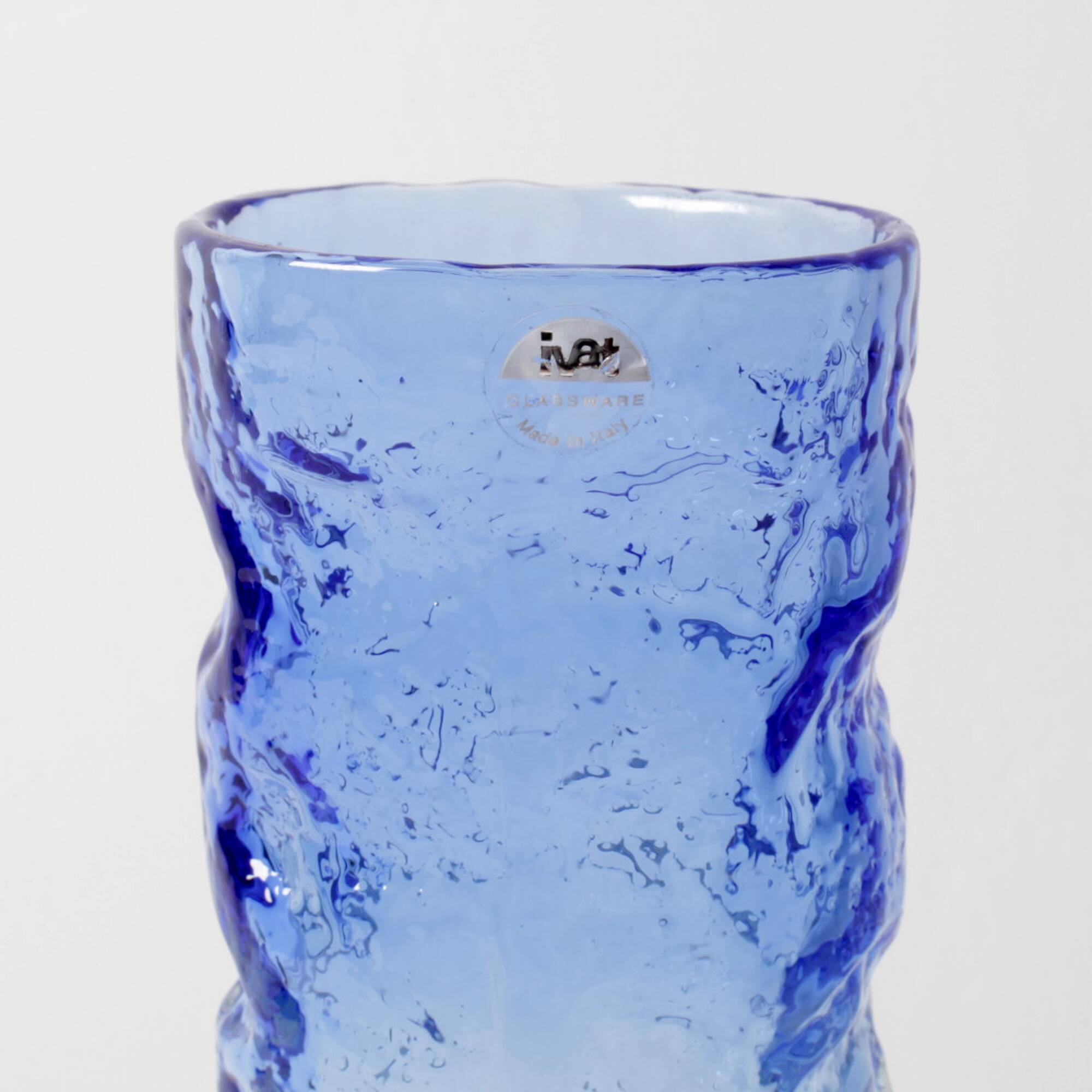 Vintage Blue and Clear Glass Art Vase / Hand-blown Home Decor  Italy / 1980