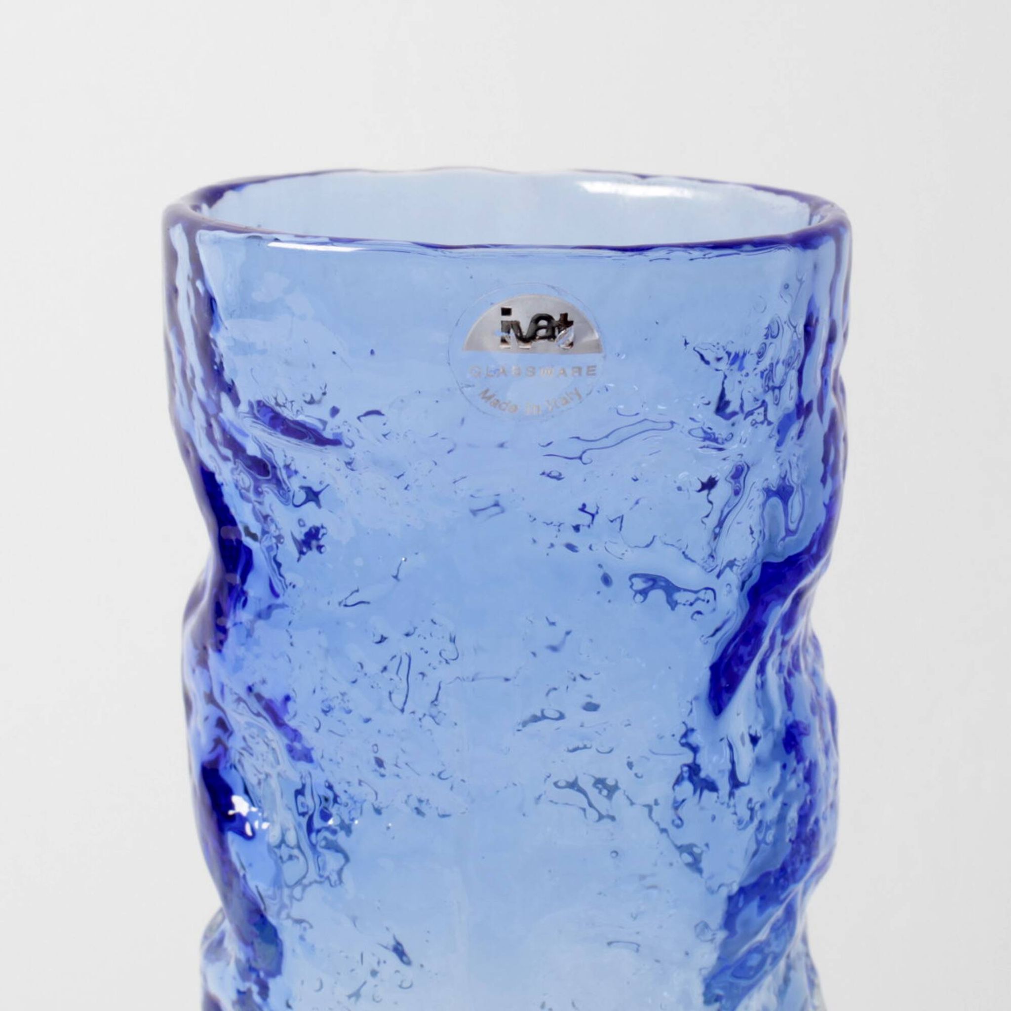 Vintage Blue and Clear Glass Art Vase / Hand-blown Home Decor  Italy / 1980