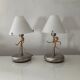 Pair of vintage lamps in wood and chrome metal