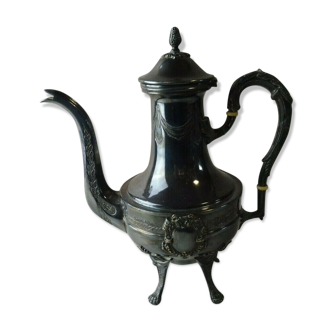 Old teapot/coffee maker, silver metal, lion's feet, empire