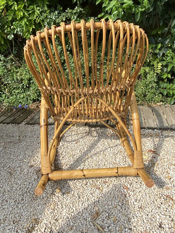 Fauteuil rocking chair en bambou vintage 1970