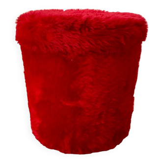 Pouf moumoute pelfran rouge années 60-70