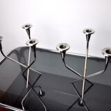 Pair of Scandinavian 3-arm candlesticks in alpaca, Sweden, 1970