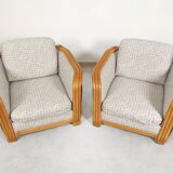 Set of 2 bamboo and rattan fauteuils with graphic fabric